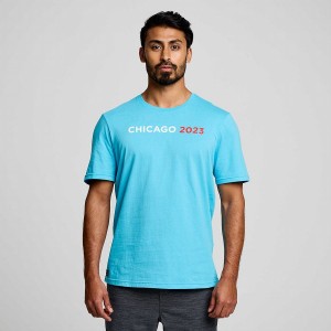 Men's Saucony Chicago Rested T Shirts Blue | SG S54031-Z73