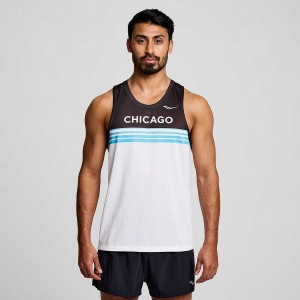 Men's Saucony Chicago Stopwatch Singlet Tank Top White | SG S47361-M57