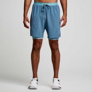 Men's Saucony Outpace 7" 2-in-1 Shorts Blue | SG S39275-G81