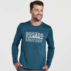 Men's Saucony Stopwatch Graphic Long Sleeve T Shirts Blue | SG S41326-R78