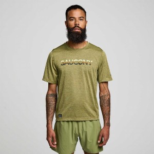 Men's Saucony Stopwatch Graphic Short Sleeve T Shirts Khaki | SG S60754-T24