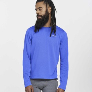 Men's Saucony Stopwatch Long Sleeve T Shirts Blue | SG S42593-J20