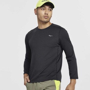 Men's Saucony Stopwatch Long Sleeve T Shirts Black | SG S46702-C36