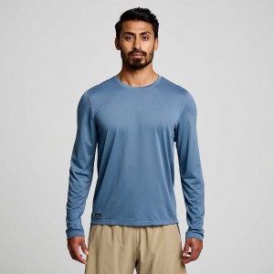 Men's Saucony Stopwatch Long Sleeve T Shirts Blue | SG S85439-N26