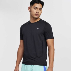 Men's Saucony Stopwatch Short Sleeve T Shirts Black | SG S96254-T35