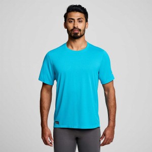 Men's Saucony Stopwatch Short Sleeve T Shirts Blue | SG S35840-Y20