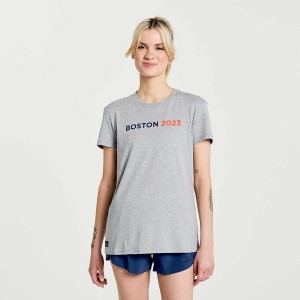 Women's Saucony Boston Rested T Shirts Grey | SG S46027-R57