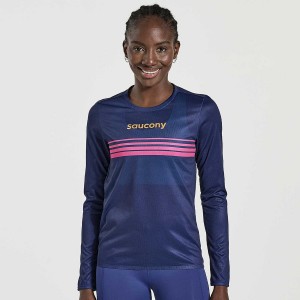 Women's Saucony Elite Long Sleeve T Shirts Navy | SG S81259-M51