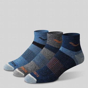 Women's Saucony Inferno Merino Wool Blend Quarter 3-Pack Socks Blue | SG S57249-X51