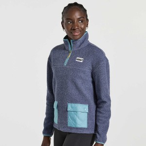 Women's Saucony Rested Sherpa 1/4 Zip Tops Navy | SG S51238-F05