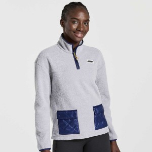 Women's Saucony Rested Sherpa 1/4 Zip Tops Light Grey | SG S60258-G95