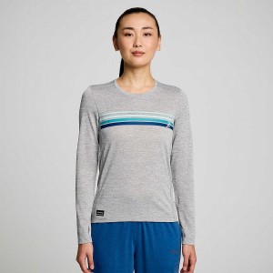 Women's Saucony Stopwatch Graphic Long Sleeve T Shirts Light Grey | SG S56371-G03