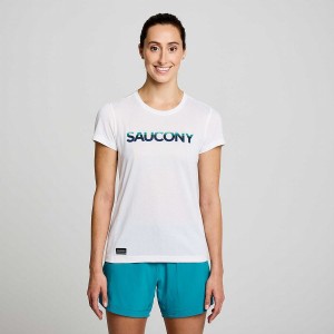 Women's Saucony Stopwatch Graphic Short Sleeve T Shirts White | SG S68394-B40