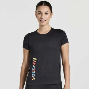 Women's Saucony Stopwatch Graphic Short Sleeve T Shirts Black | SG S31970-D76