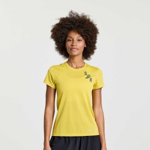 Women's Saucony Stopwatch Graphic Short Sleeve T Shirts Yellow | SG S37510-F56