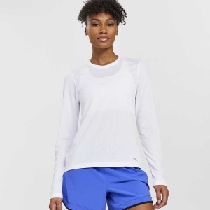 Women's Saucony Stopwatch Long Sleeve T Shirts White | SG S01725-B53