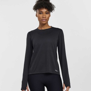 Women's Saucony Stopwatch Long Sleeve T Shirts Black | SG S57829-M10