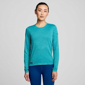 Women's Saucony Stopwatch Long Sleeve T Shirts Turquoise | SG S18764-S98