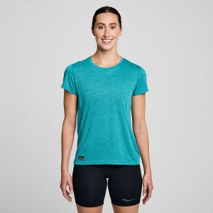 Women's Saucony Stopwatch Short Sleeve T Shirts Turquoise | SG S29186-A86