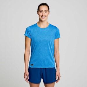 Women's Saucony Stopwatch Short Sleeve T Shirts Blue | SG S89615-S15