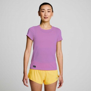 Women's Saucony Stopwatch Short Sleeve T Shirts Purple | SG S93452-G36