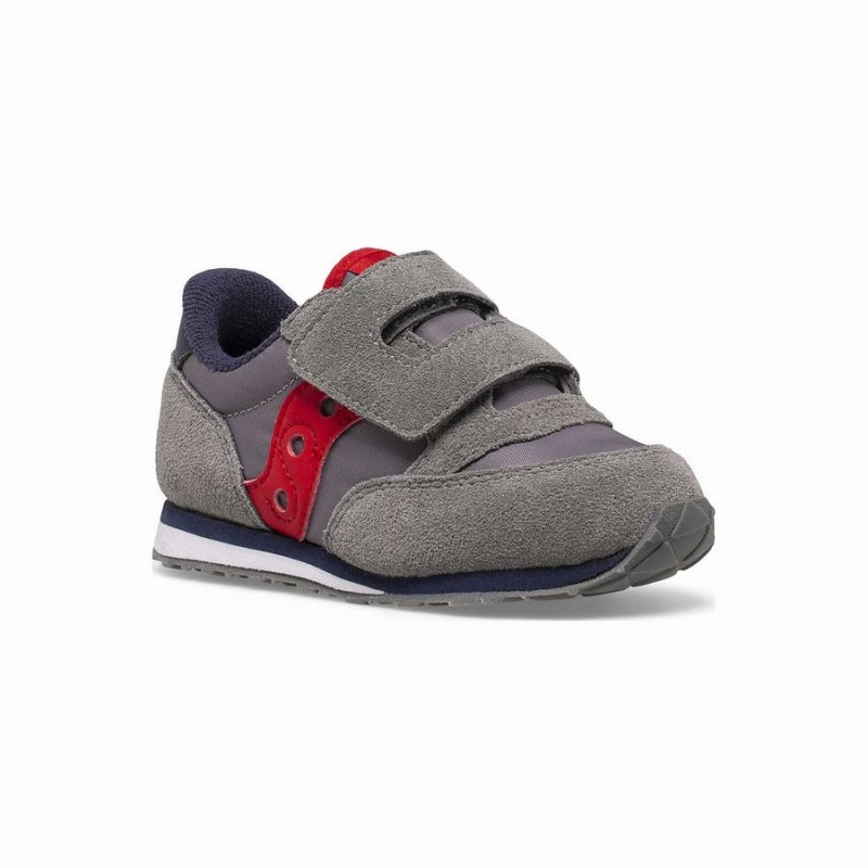 Kids' Saucony Jazz Hook & Loop Sneakers Grey / Navy / Red | SG S73809-K94