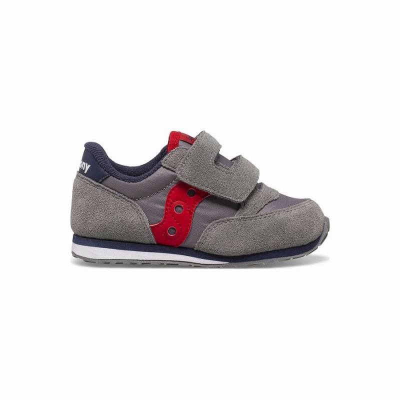 Kids\' Saucony Jazz Hook & Loop Sneakers Grey / Navy / Red | SG S73809-K94