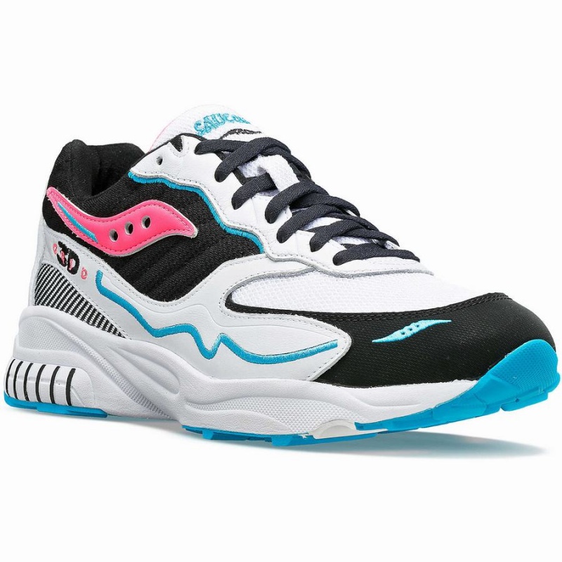 Men's Saucony 3D Grid Hurricane Sneakers White / Black / Pink | SG S49732-Q32