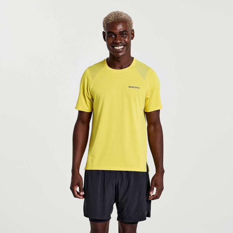 Men\'s Saucony Elevate Short Sleeve T Shirts Yellow | SG S75940-C02