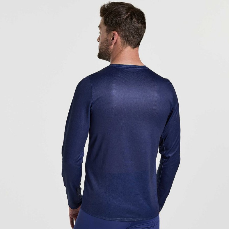 Men's Saucony Elite Long Sleeve T Shirts Navy | SG S67438-U82