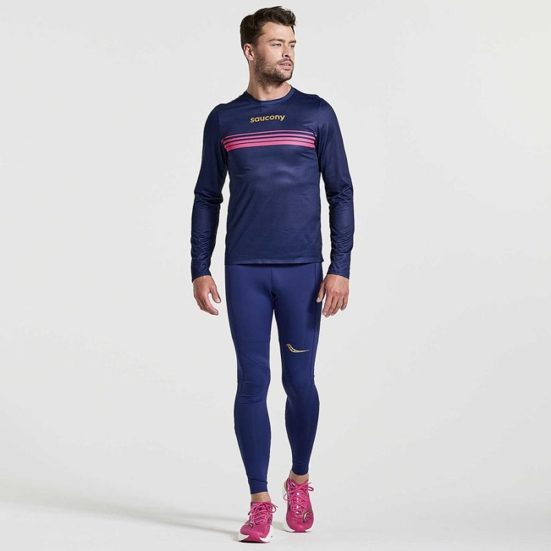 Men's Saucony Elite Long Sleeve T Shirts Navy | SG S67438-U82