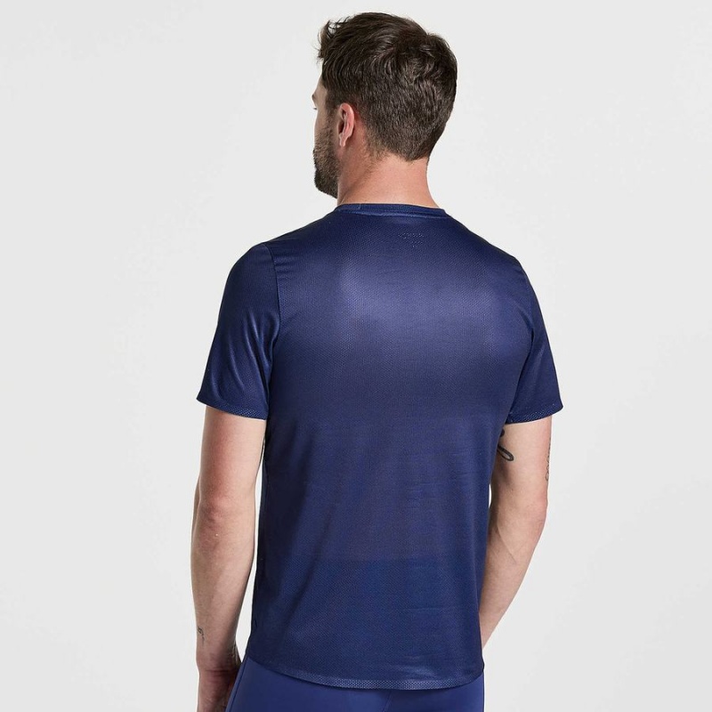 Men's Saucony Elite Short Sleeve T Shirts Navy | SG S63702-H82