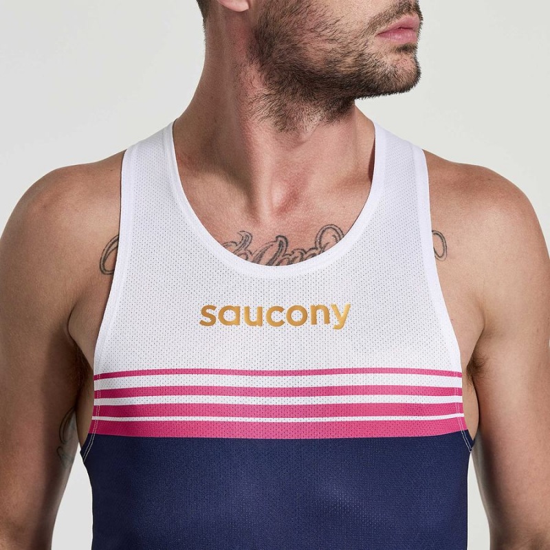 Men's Saucony Elite Singlet Tank Top Navy | SG S10298-C15