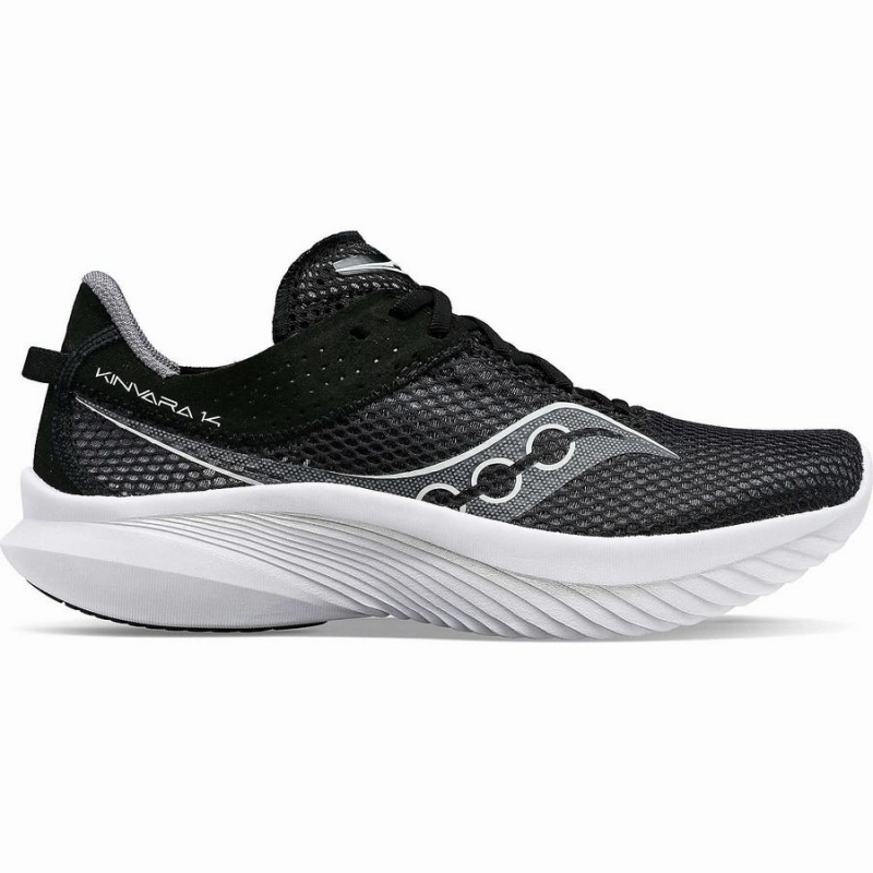 Men\'s Saucony Kinvara 14 Wide Running Shoes Black / White | SG S47108-M05