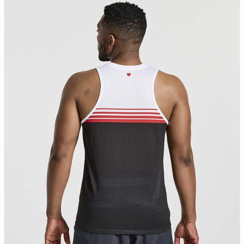 Men's Saucony NYC Stopwatch Singlet Tank Top White / Black | SG S15642-D75