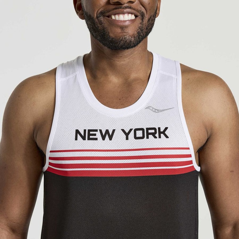 Men's Saucony NYC Stopwatch Singlet Tank Top White / Black | SG S15642-D75