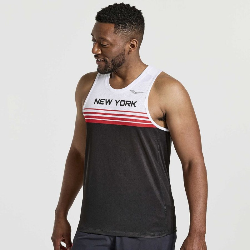 Men\'s Saucony NYC Stopwatch Singlet Tank Top White / Black | SG S15642-D75