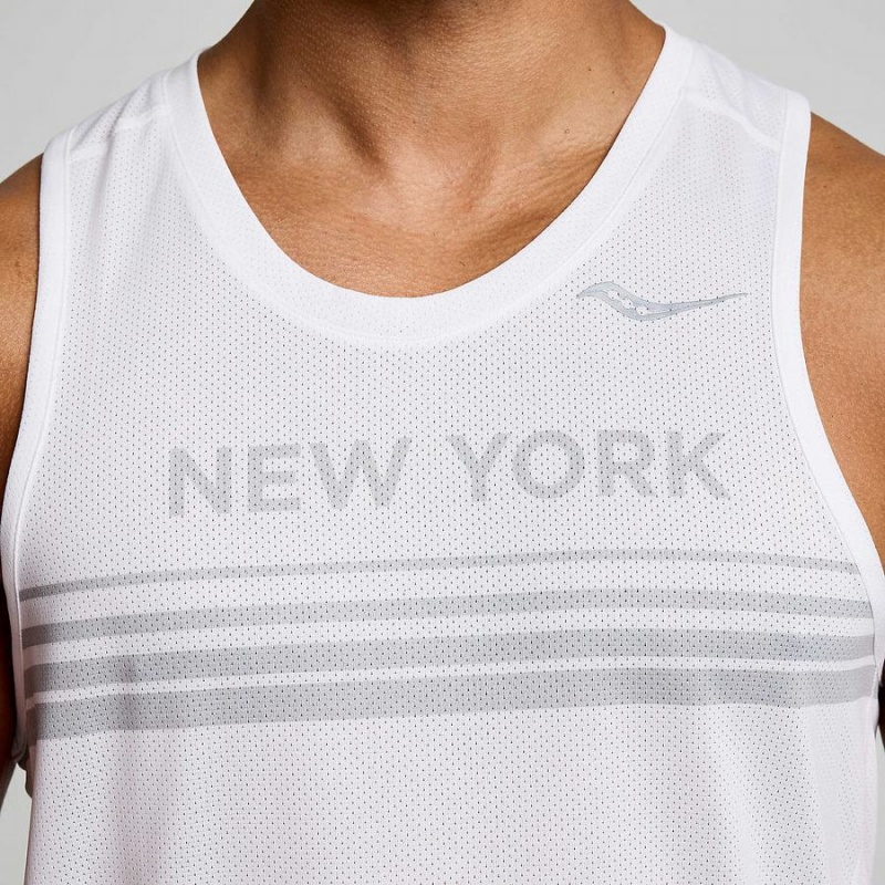 Men's Saucony New York Stopwatch Singlet Tank Top White | SG S68930-K65