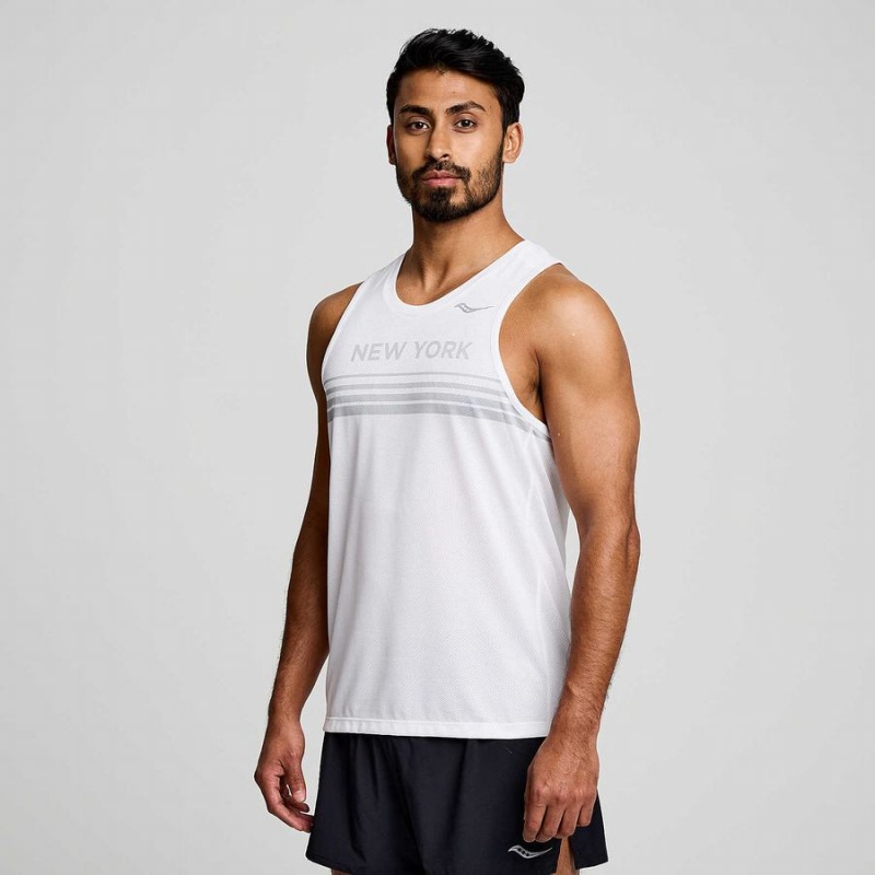 Men\'s Saucony New York Stopwatch Singlet Tank Top White | SG S68930-K65