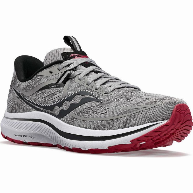 Men's Saucony Omni 21 Wide Running Shoes Grey / Dark Red | SG S04687-R13