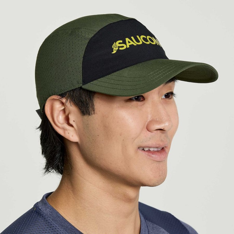 Men's Saucony Outpace Hats Dark Green | SG S32579-P58