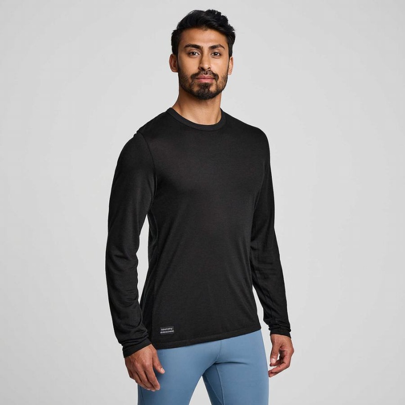 Men\'s Saucony Peregrine Merino Long Sleeve T Shirts Black | SG S84962-H17