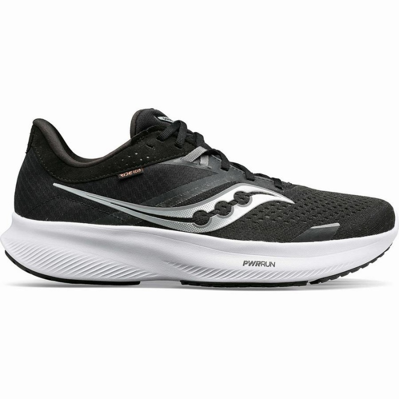 Men\'s Saucony Ride 16 Running Shoes Black / White | SG S46832-A23