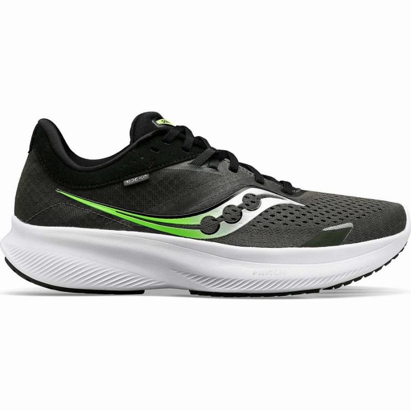 Men\'s Saucony Ride 16 Running Shoes Umbra / Slime | SG S74560-S21