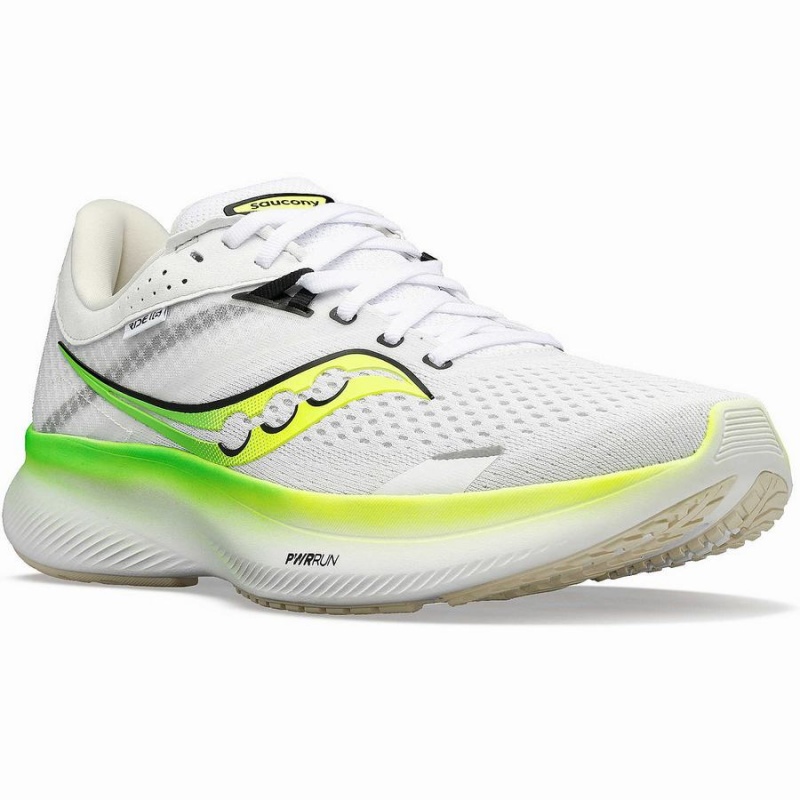 Men's Saucony Ride 16 Running Shoes White / Green | SG S98476-X17