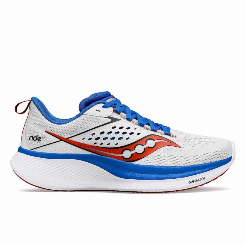 Men\'s Saucony Ride 17 Running Shoes White / Deep Blue | SG S13675-C12