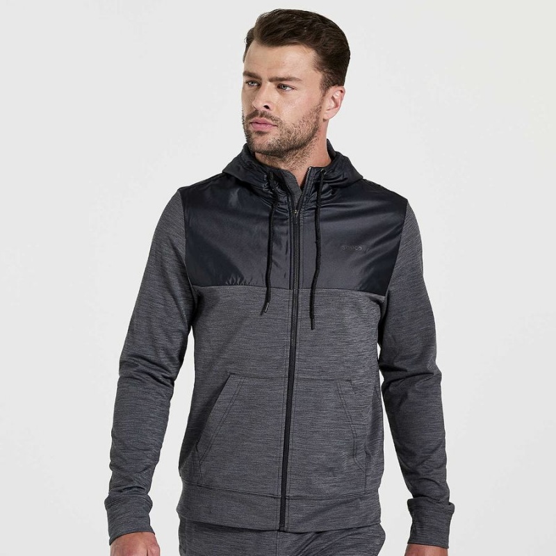 Men\'s Saucony Solstice Zip Hoody Tops Black | SG S90824-X39