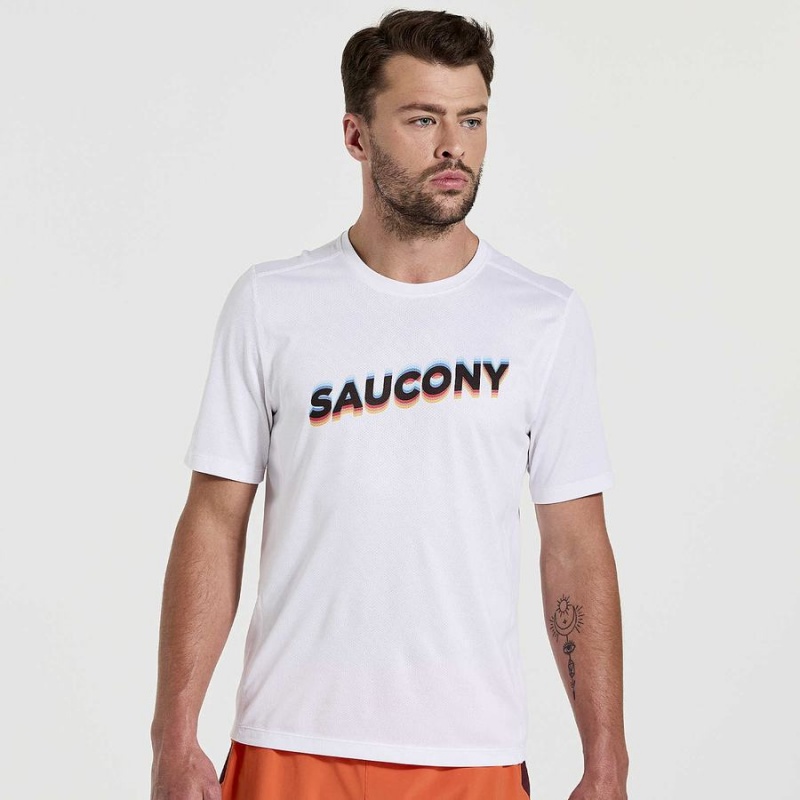 Men\'s Saucony Stopwatch Graphic Short Sleeve T Shirts White | SG S45970-Q08