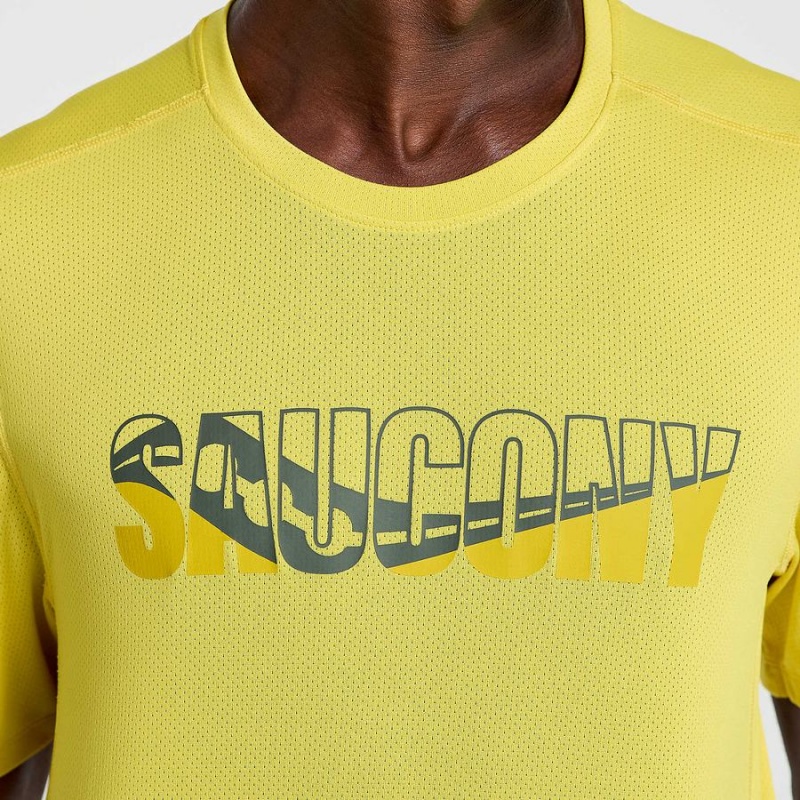 Men's Saucony Stopwatch Graphic Short Sleeve T Shirts Yellow | SG S03789-W86