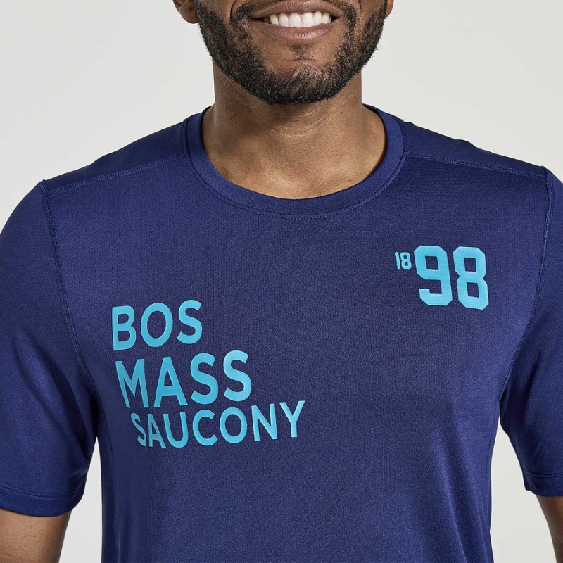 Men's Saucony Stopwatch Graphic Short Sleeve T Shirts Navy | SG S61982-E91